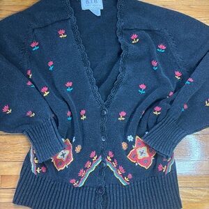 Embroidered Black Cardigan Sweater
